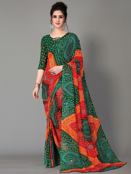 red georgette printed saree with blouse - 20039258 -  Standard Image - 0