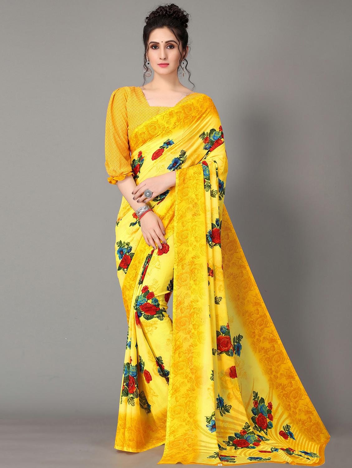 yellow georgette printed saree with blouse - 20039264 -  Zoom Image - 0