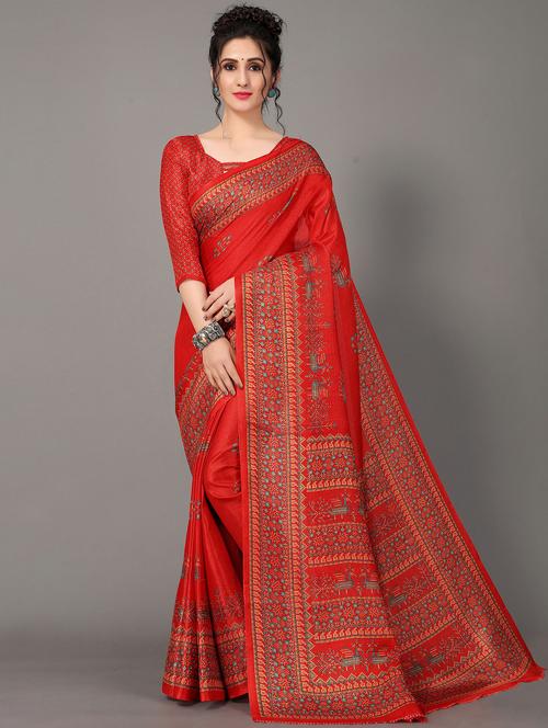 red silk blend mysore saree with blouse - 20039272 -  Standard Image - 0