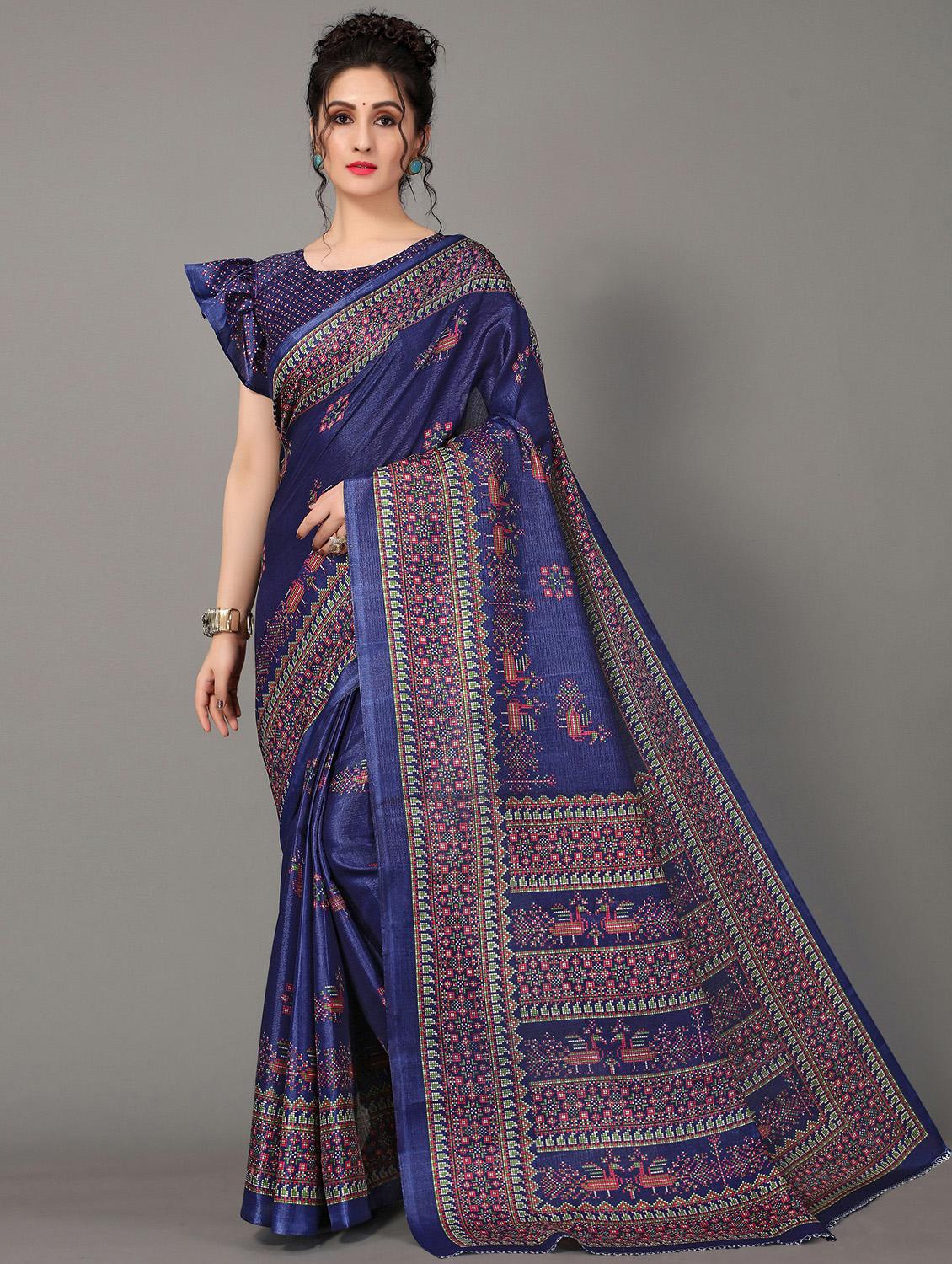 blue silk blend mysore saree with blouse - 20039278 - Zoom Image - 0