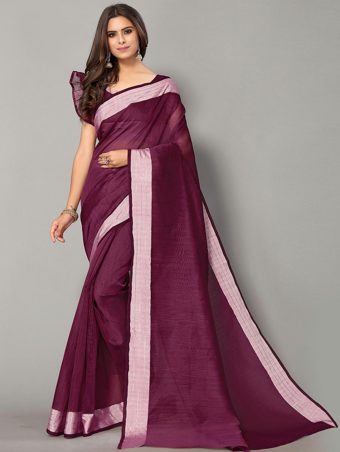 purple cotton handloom saree with blouse - 20039281 - Zoom Image - 0