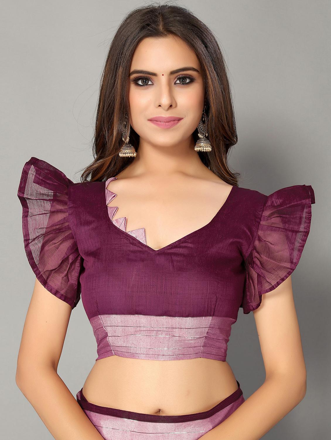 purple cotton handloom saree with blouse - 20039281 - Standard Image - 3