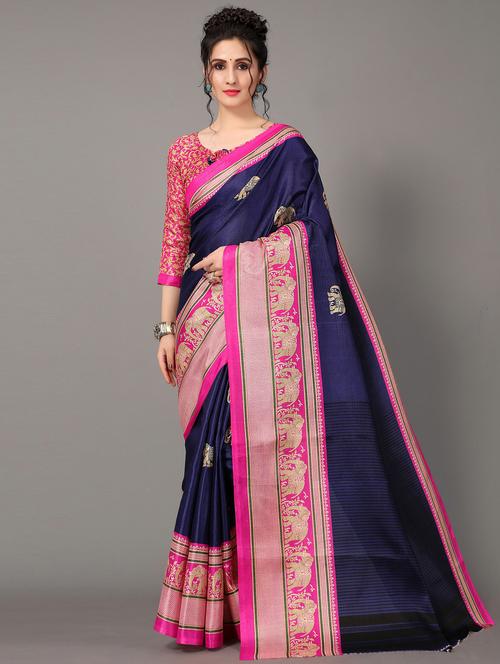 women's self design navy blue colored saree with blouse - 20039282 - Standard Image - 0