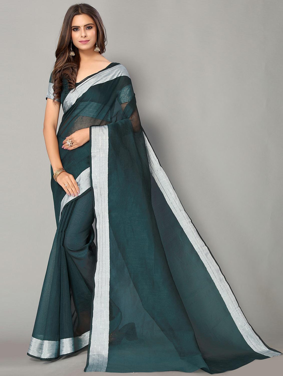 women's bordered royal blue colored saree with blouse - 20039283 - Zoom Image - 0