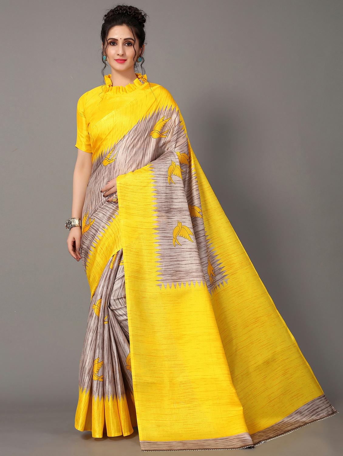 yellow silk blend mysore saree with blouse - 20039284 - Zoom Image - 0