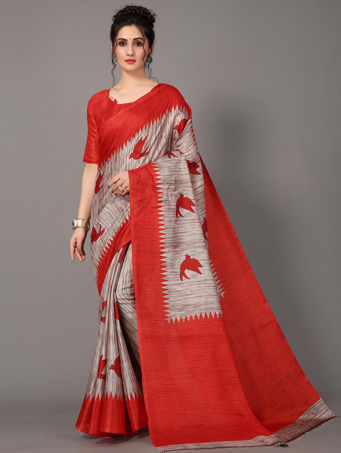 red silk blend mysore saree with blouse - 20039286 -  Zoom Image - 0