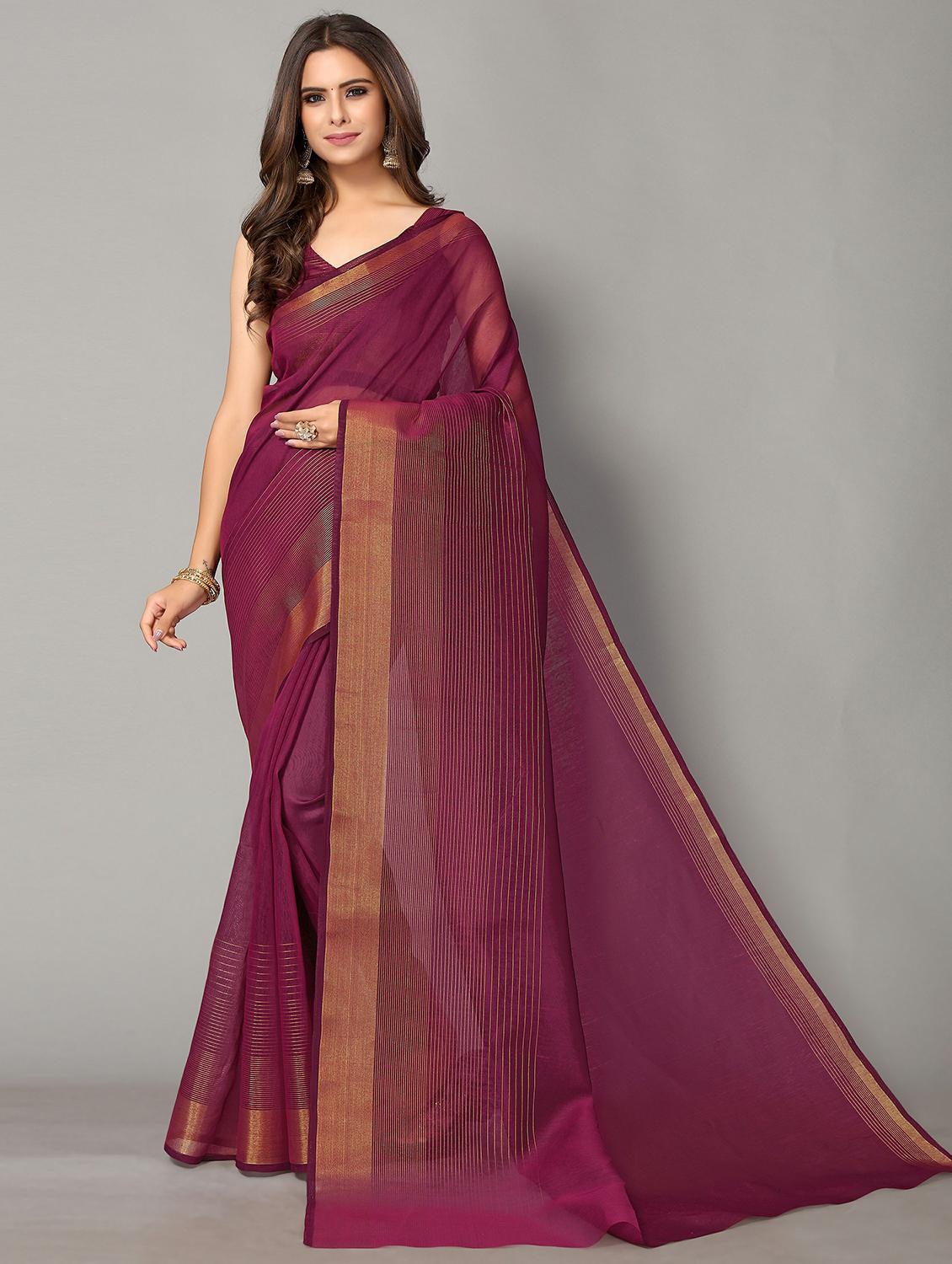 purple cotton handloom saree - 20039292 - Zoom Image - 0