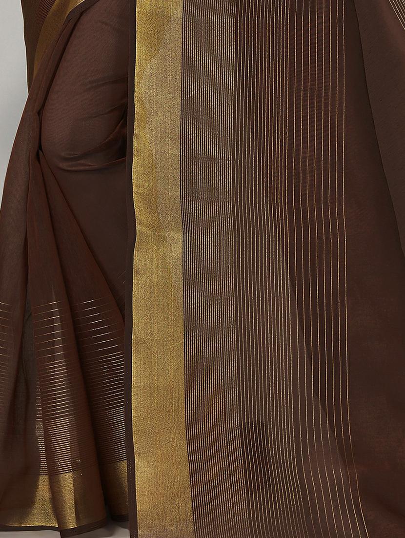 brown cotton handloom saree with blouse - 20039302 - Standard Image - 3