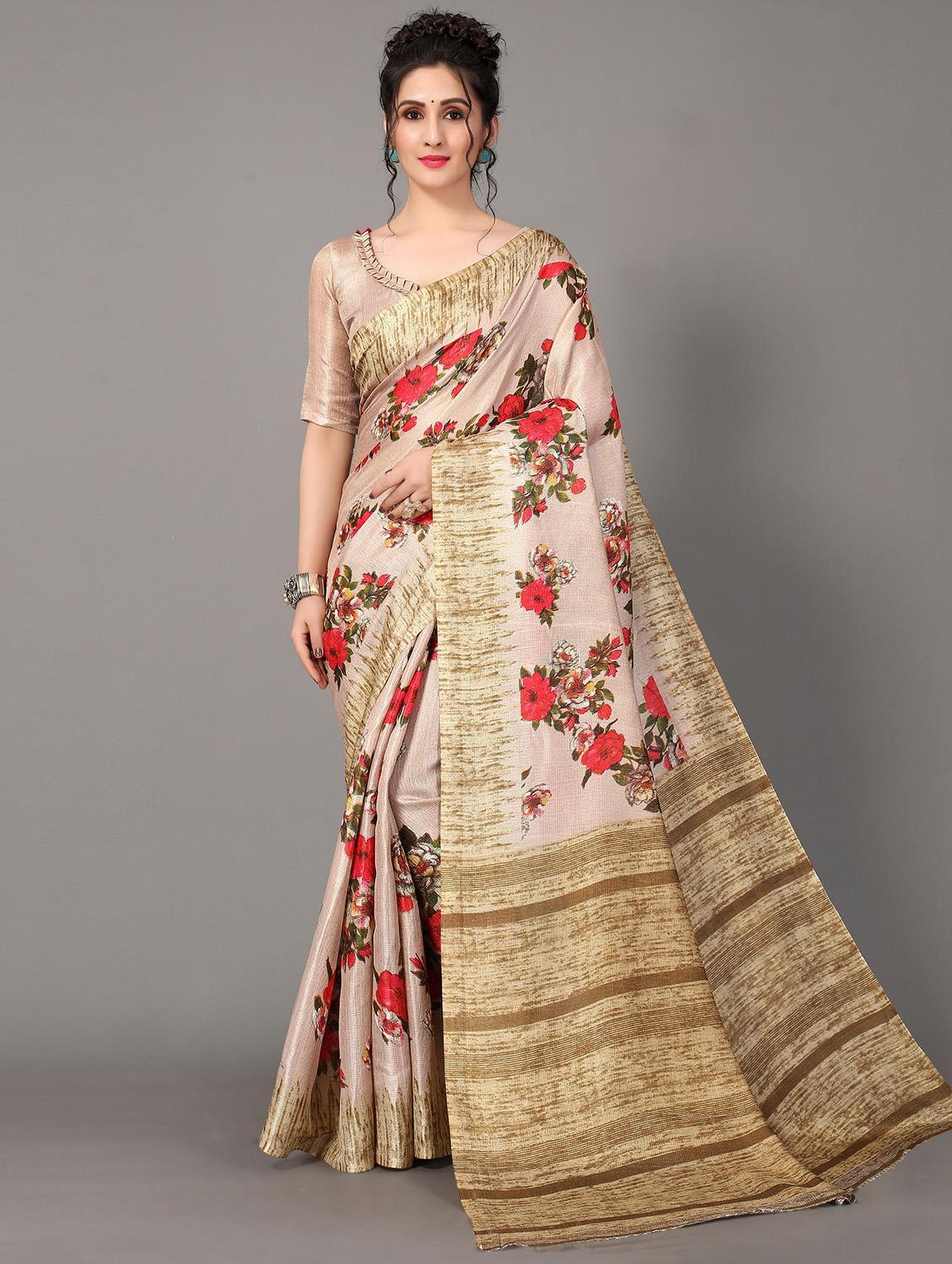 beige silk blend mysore saree with blouse - 20039307 -  Zoom Image - 0