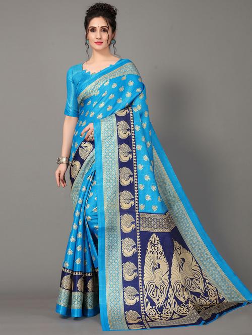 sky blue silk blend mysore saree with blouse - 20039311 - Standard Image - 0