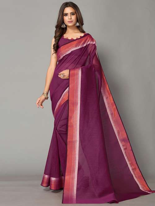 women's solid purple colored saree with blouse - 20039317 -  Standard Image - 0