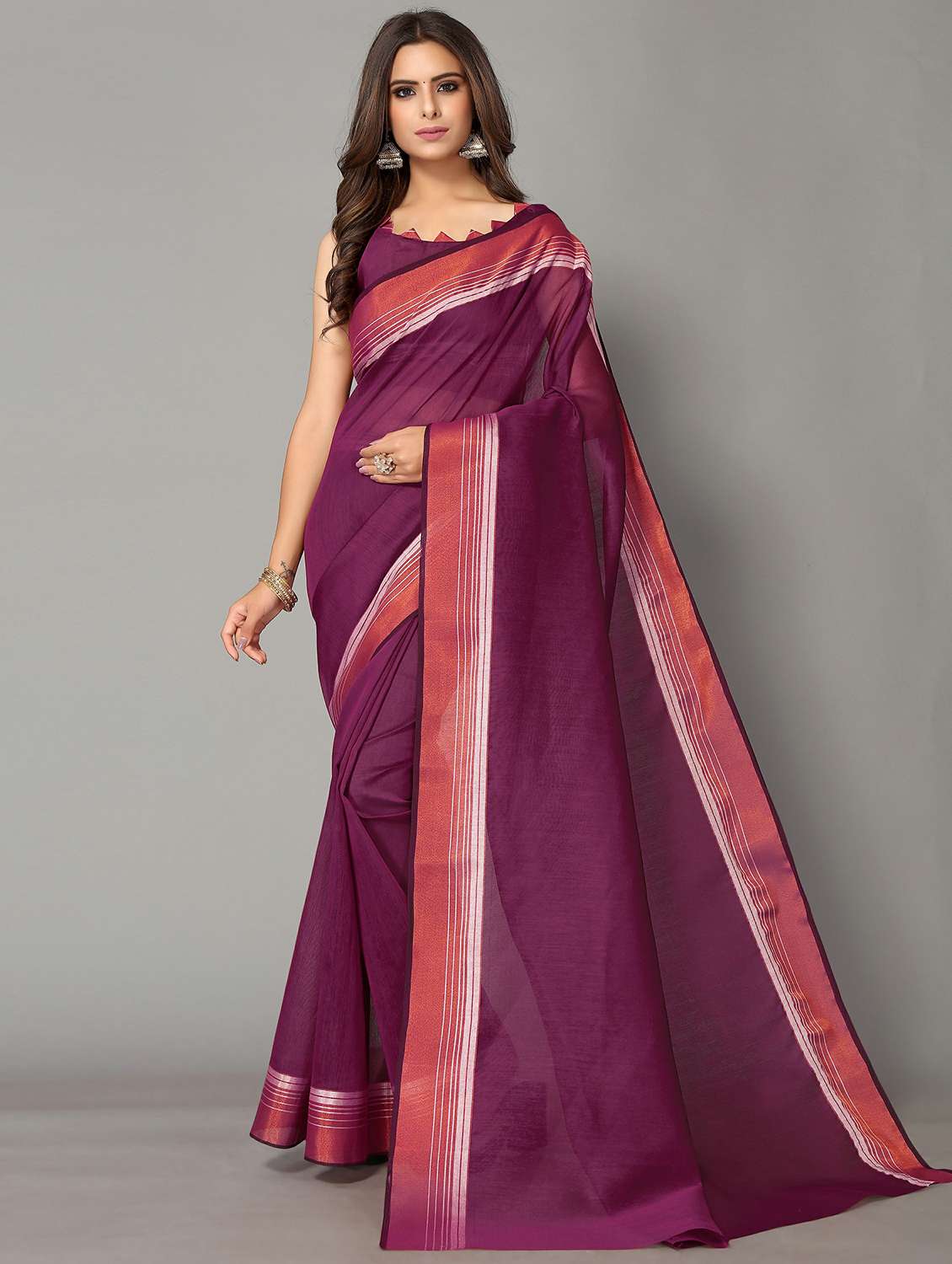 women's solid purple colored saree with blouse - 20039317 -  Zoom Image - 0