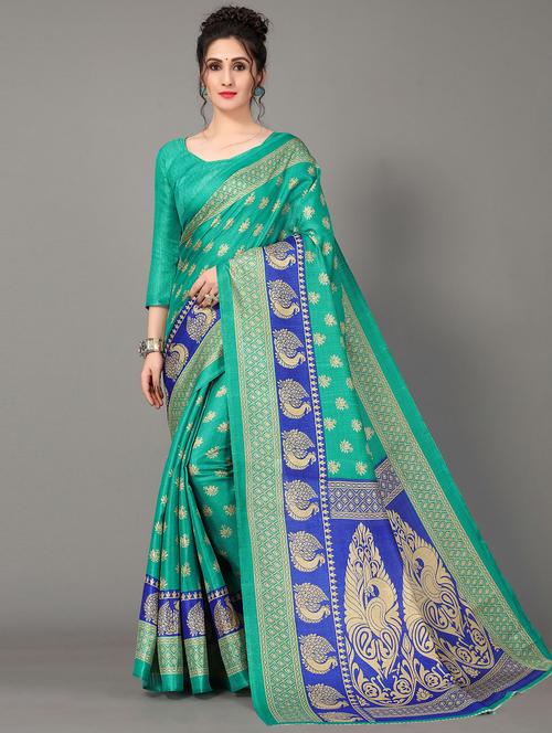 green silk blend mysore saree - 20039318 - Standard Image - 0