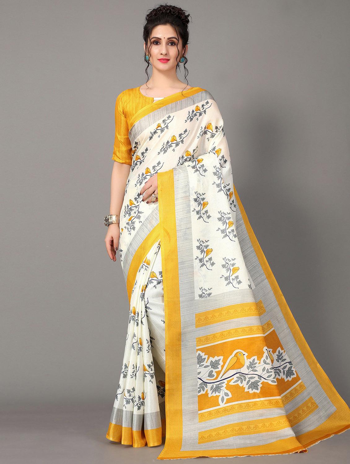 yellow silk blend mysore saree with blouse - 20039325 - Zoom Image - 0