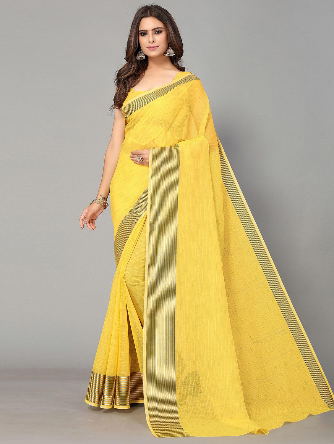 yellow cotton handloom saree with blouse - 20039328 - Zoom Image - 0