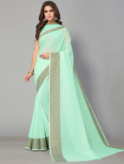 blue cotton handloom saree with blouse - 20039330 - Standard Image - 0