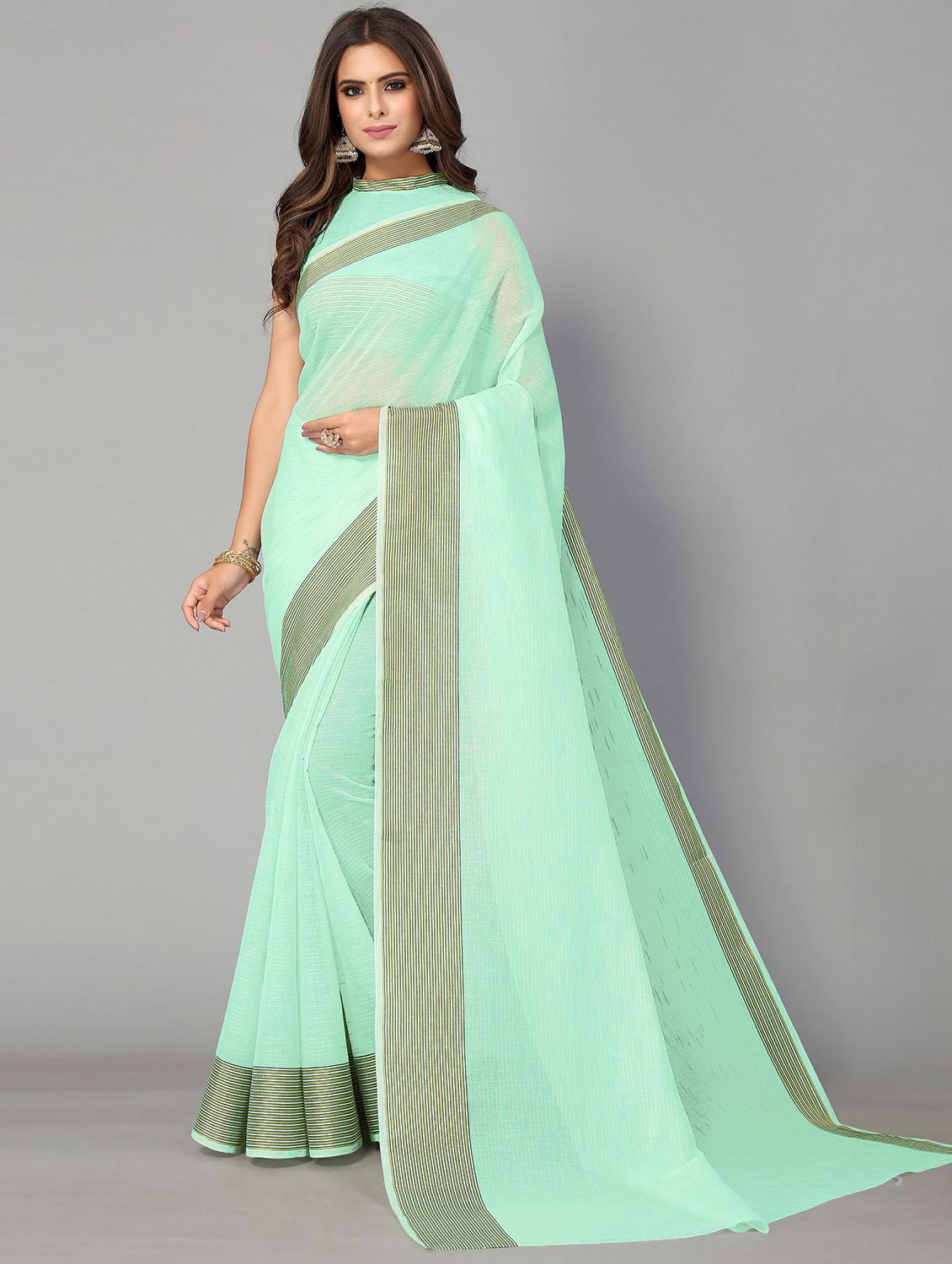 blue cotton handloom saree with blouse - 20039330 - Zoom Image - 0