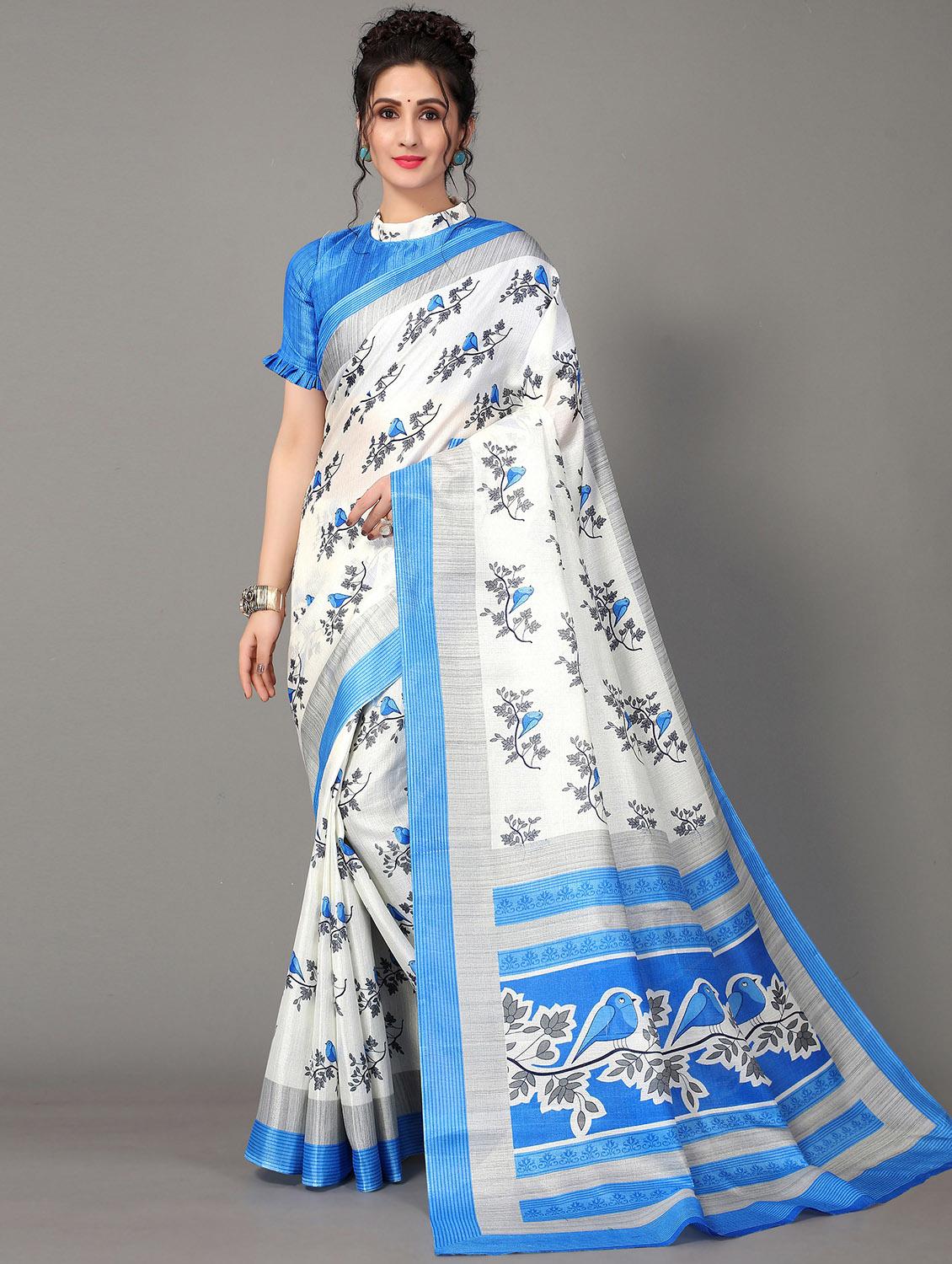 blue silk blend mysore saree with blouse - 20039337 - Zoom Image - 0