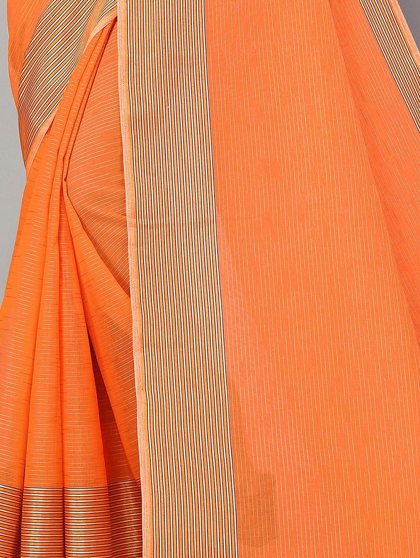 orange cotton handloom saree - 20039338 - Standard Image - 3