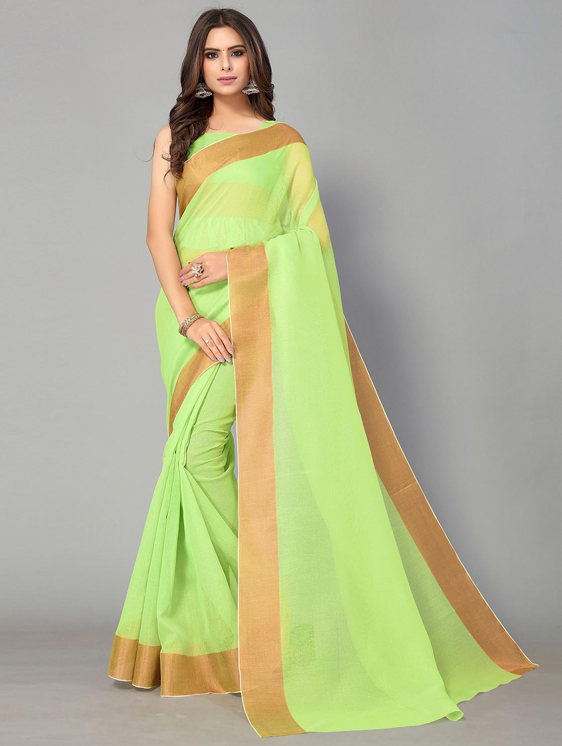 green cotton handloom saree with blouse - 20039346 - Zoom Image - 0