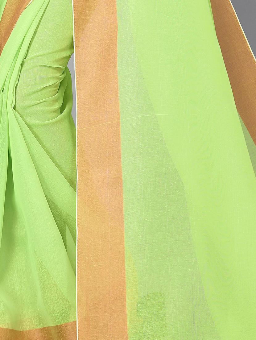 green cotton handloom saree with blouse - 20039346 - Standard Image - 3