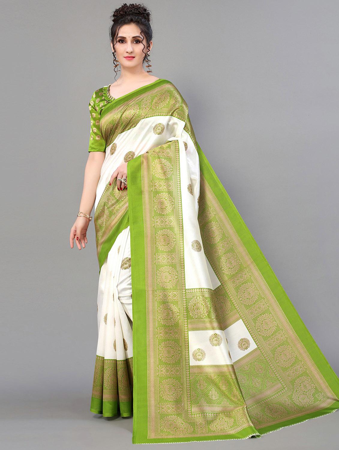 white mysore silk saree with blouse - 20039349 - Zoom Image - 0