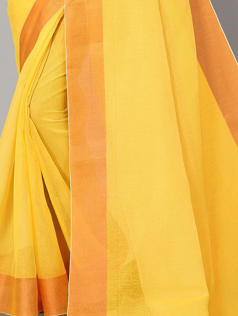yellow cotton handloom saree with blouse - 20039353 - Standard Image - 3