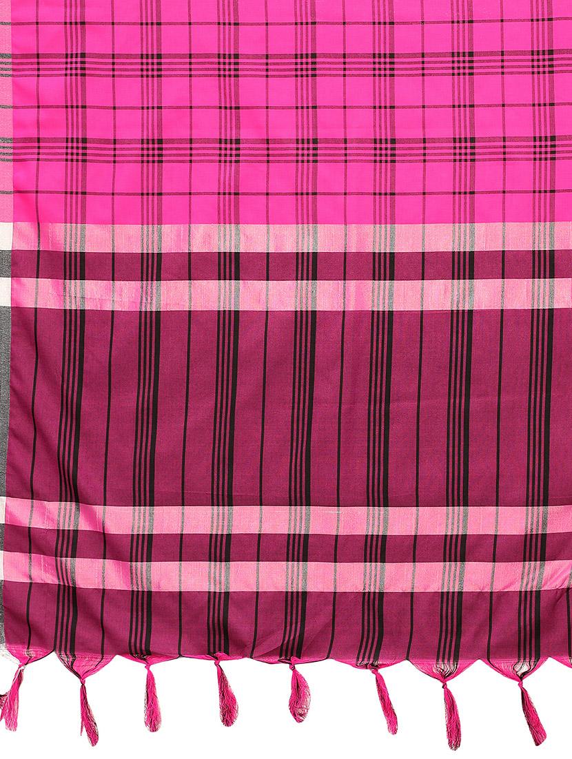 pink cotton blend handloom saree with blouse - 20039366 - Standard Image - 3