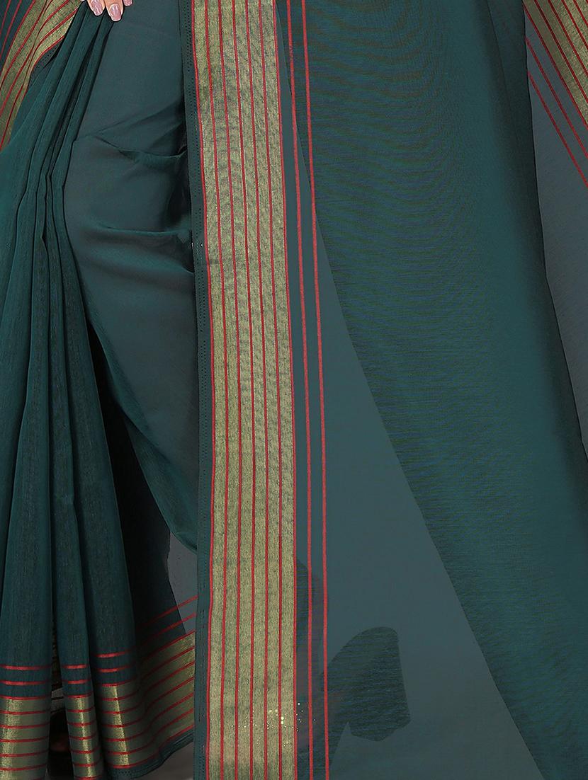 teal handloom saree with blouse - 20039367 - Standard Image - 3