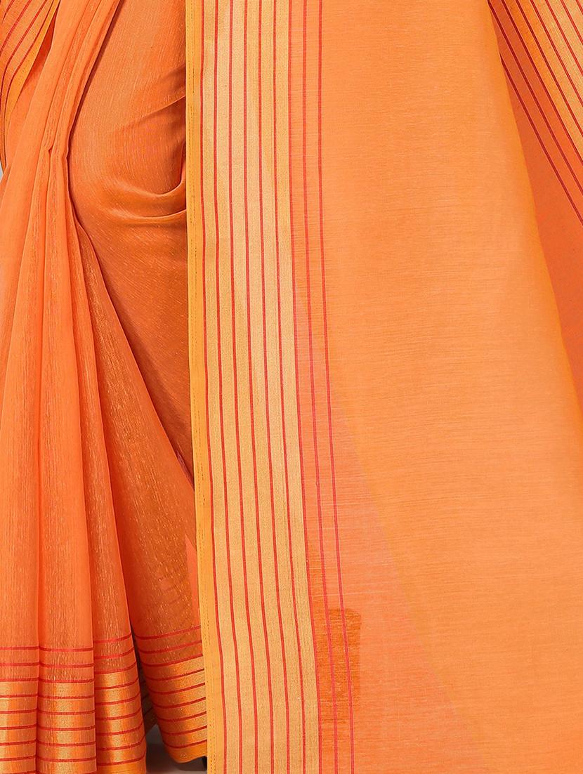 orange cotton handloom saree with blouse - 20039369 - Standard Image - 3