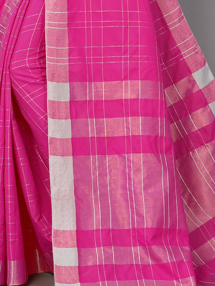 pink cotton blend handloom saree with blouse - 20039375 - Standard Image - 3