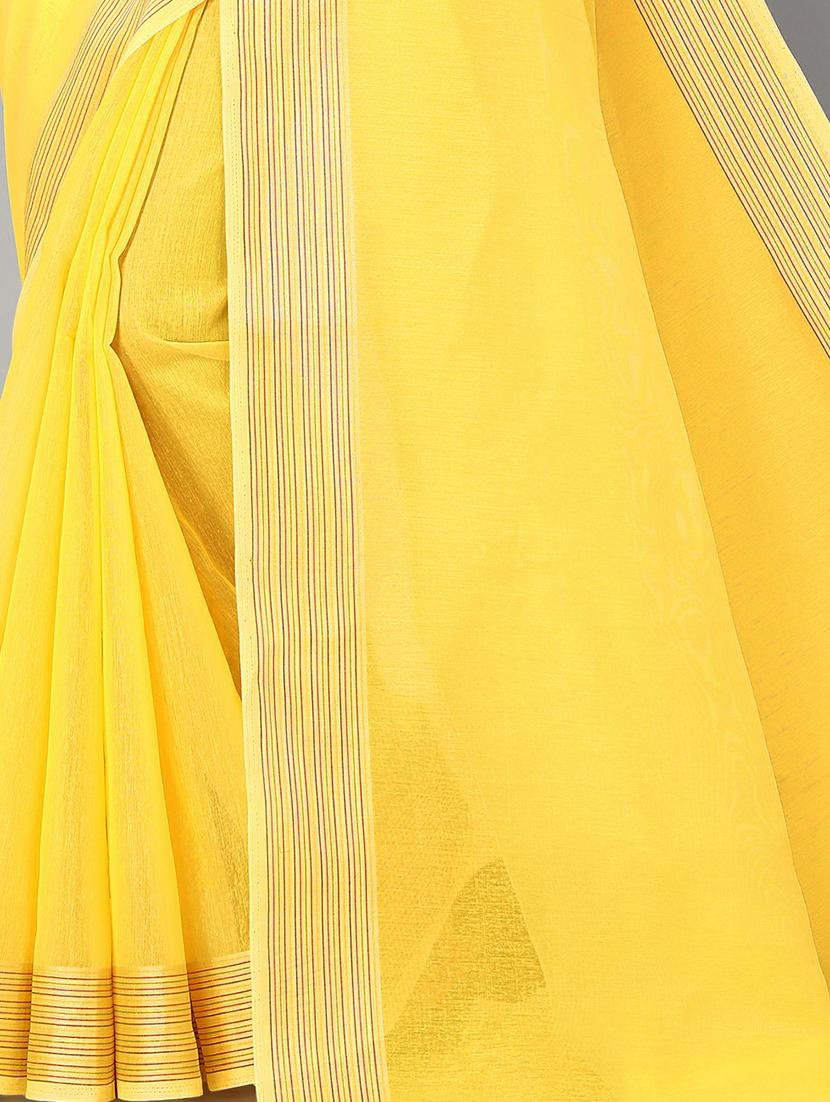 yellow cotton handloom saree with blouse - 20039380 - Standard Image - 3