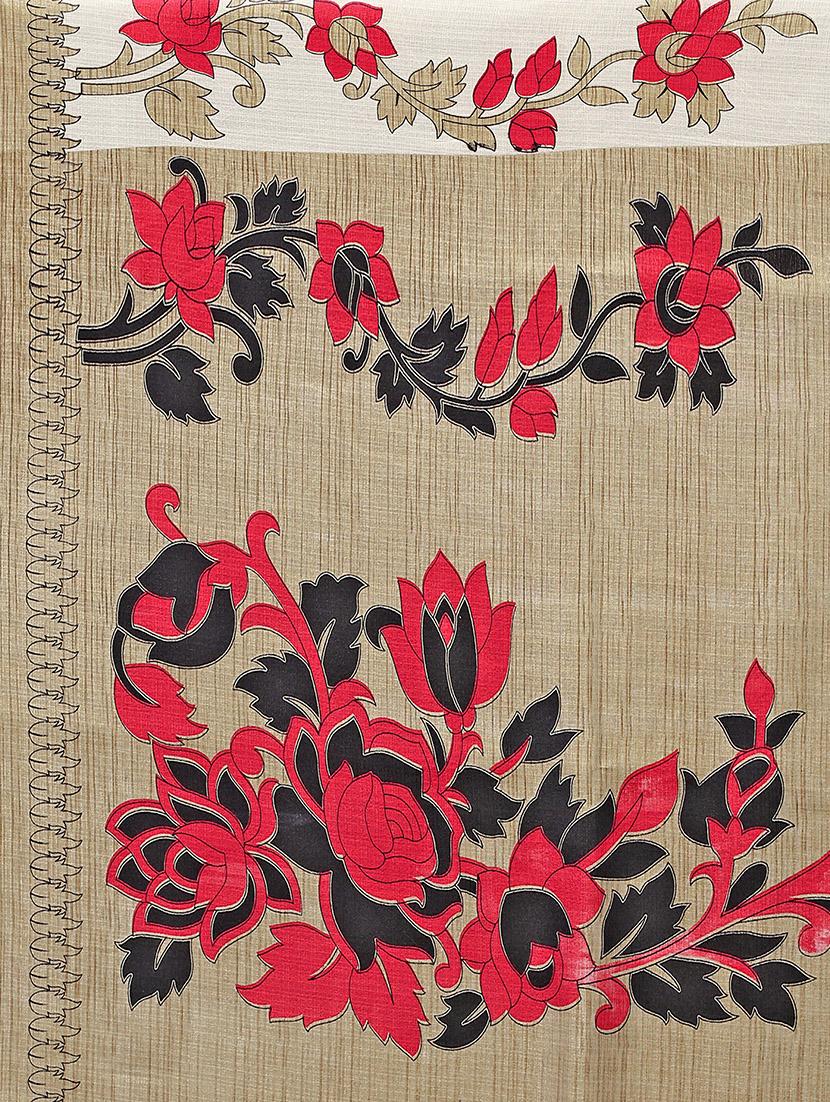 women's floral beige colored saree with blouse - 20039385 - Standard Image - 3