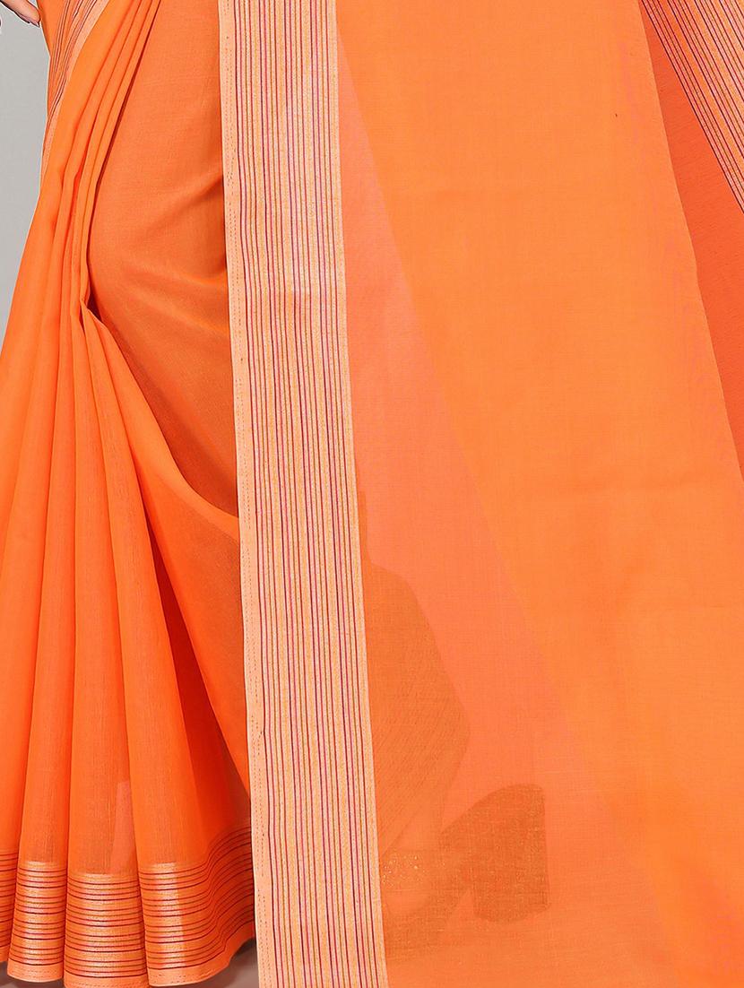 orange cotton handloom saree with blouse - 20039386 - Standard Image - 3