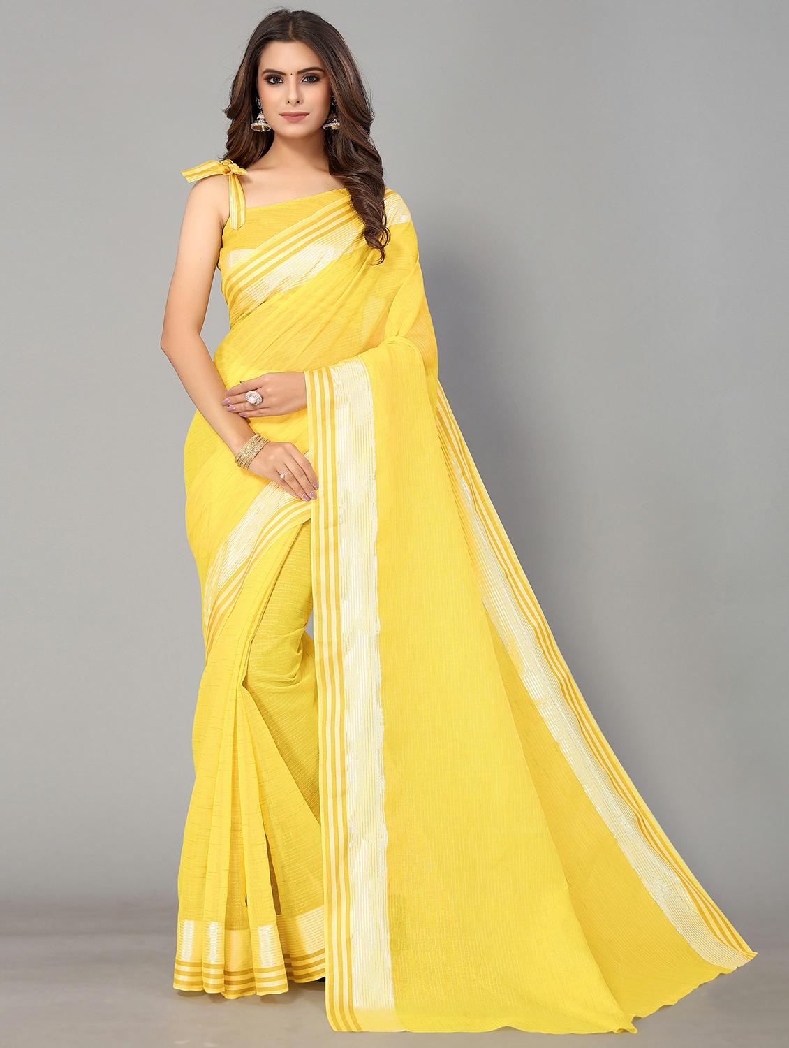 yellow cotton handloom saree with blouse - 20039393 -  Zoom Image - 0