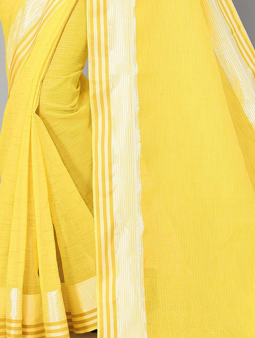 yellow cotton handloom saree with blouse - 20039393 - Standard Image - 3