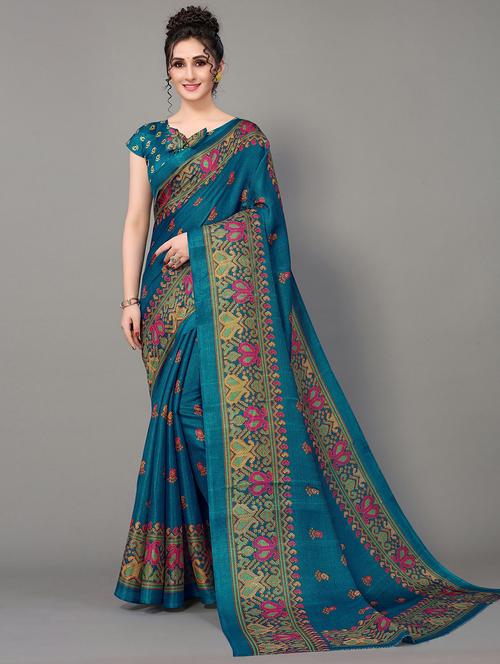 teal patola saree with blouse - 20039394 - Standard Image - 0