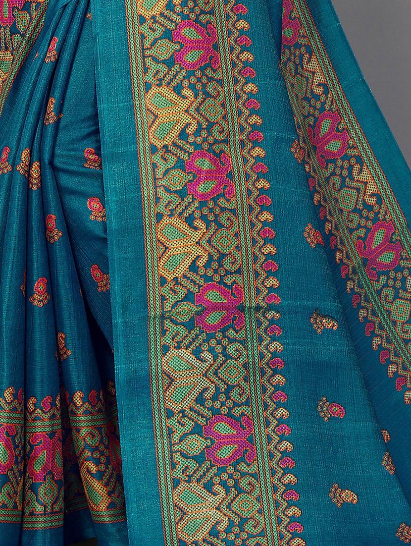teal patola saree with blouse - 20039394 - Standard Image - 3