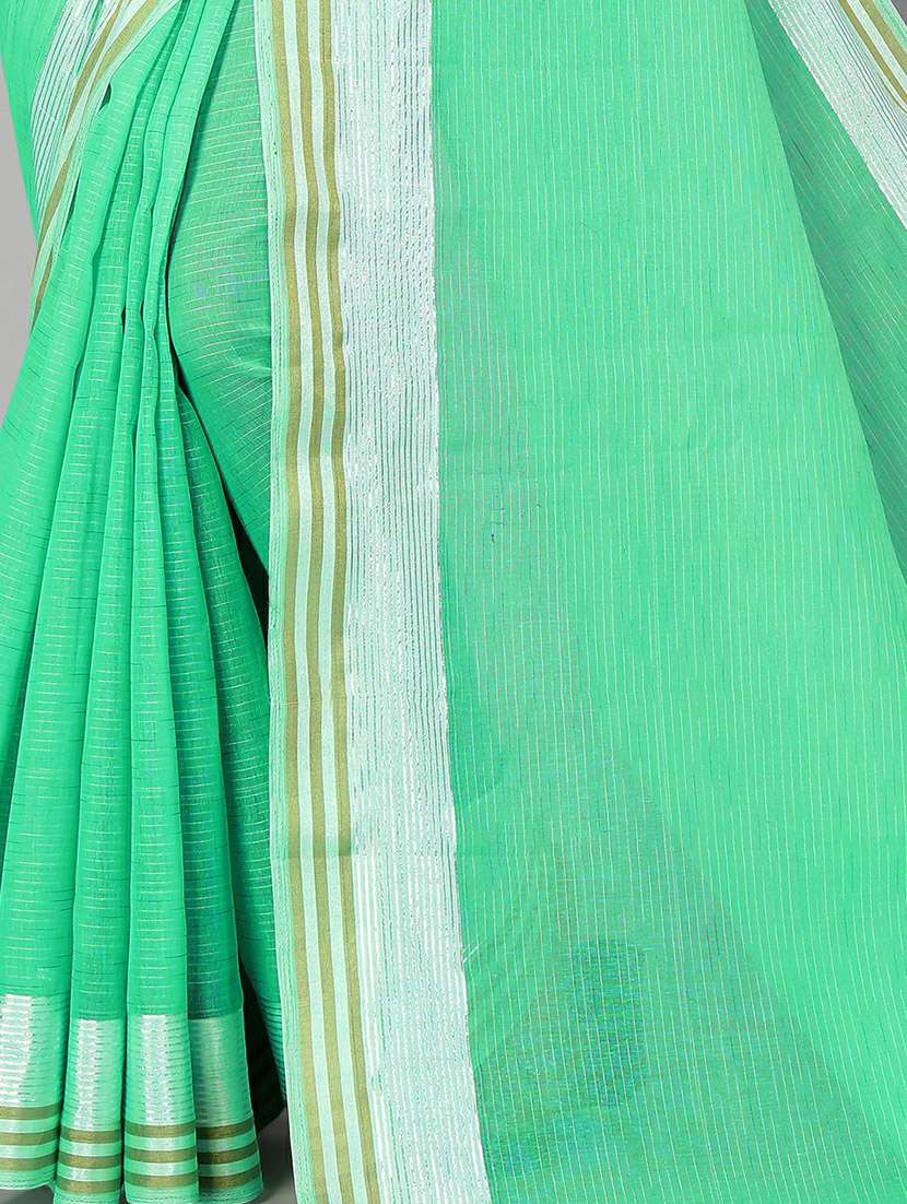turquoise cotton handloom saree with blouse - 20039395 -  Standard Image - 3