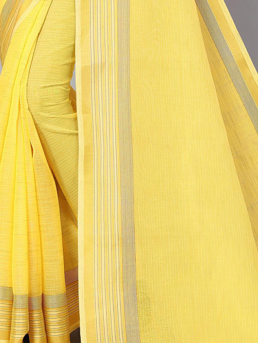 yellow cotton handloom saree with blouse - 20039402 - Standard Image - 3