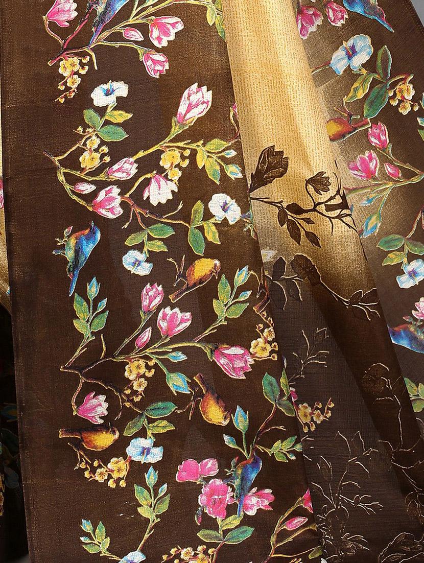 women's floral beige colored saree with blouse - 20039403 - Standard Image - 3