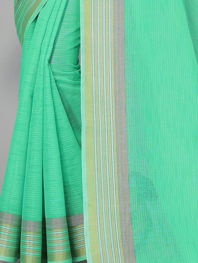 turquoise cotton handloom saree with blouse - 20039404 - Standard Image - 3