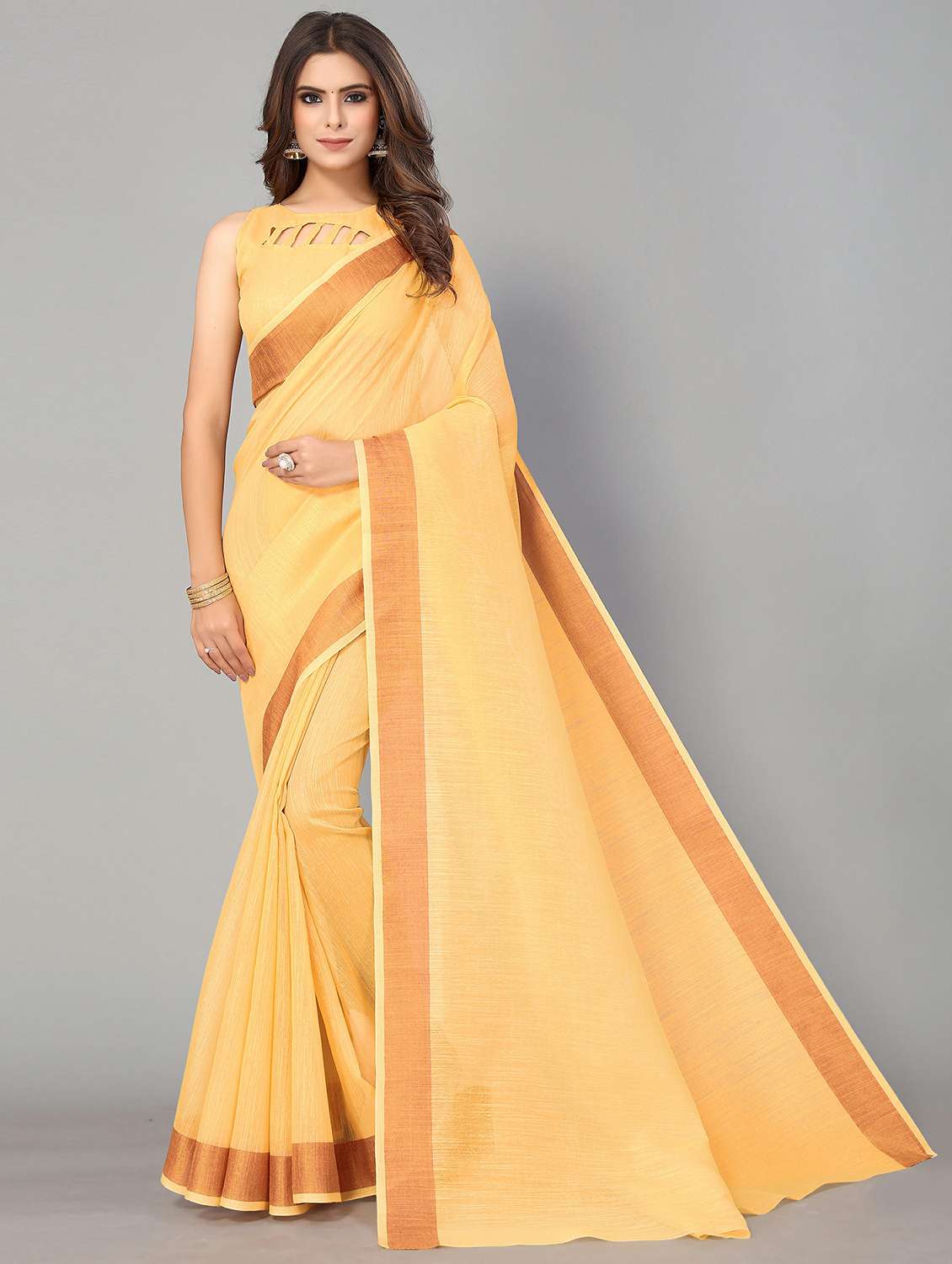 yellow cotton handloom saree - 20039412 - Zoom Image - 0