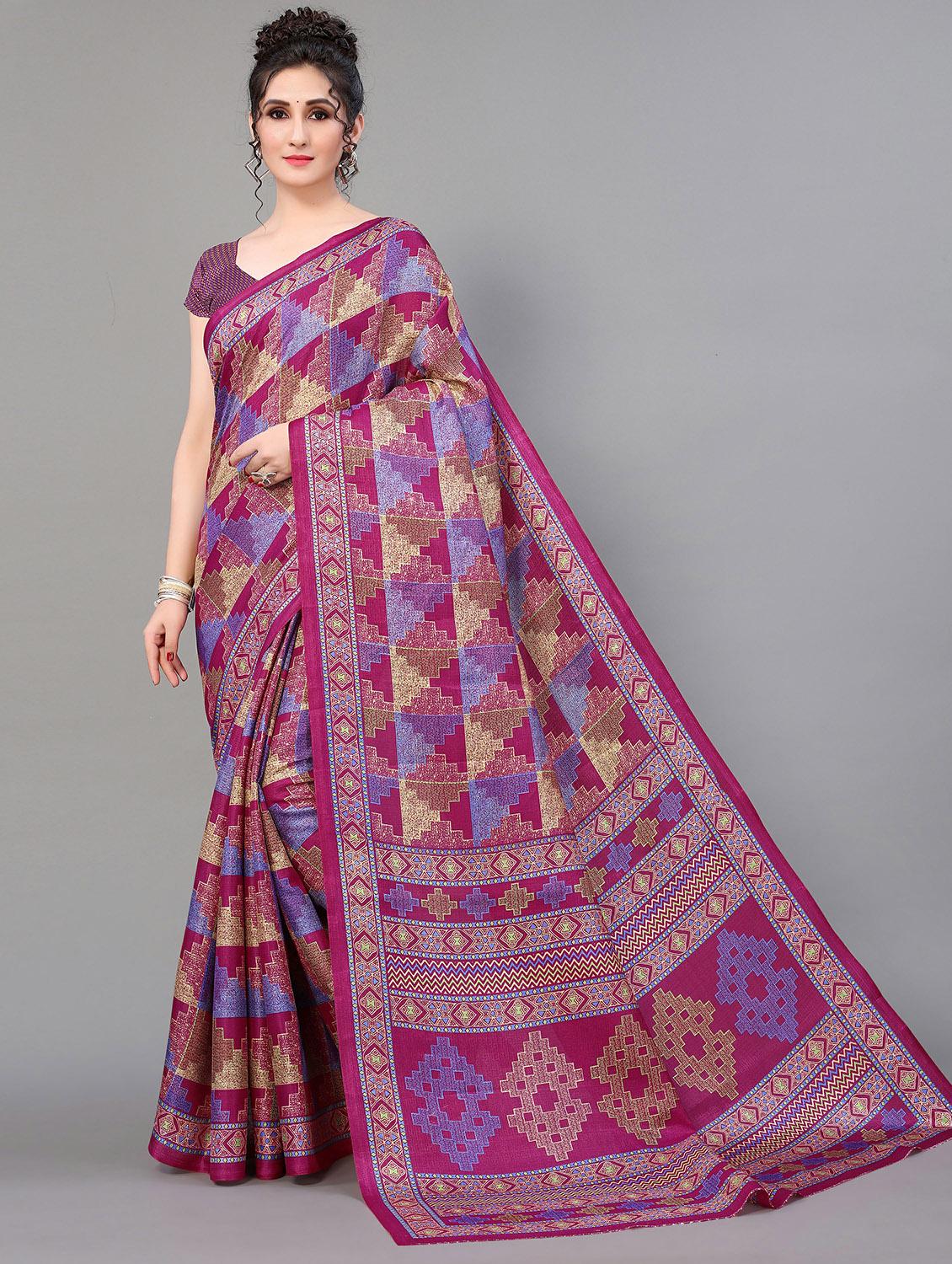 purple silk blend mysore saree with blouse - 20039413 - Zoom Image - 0