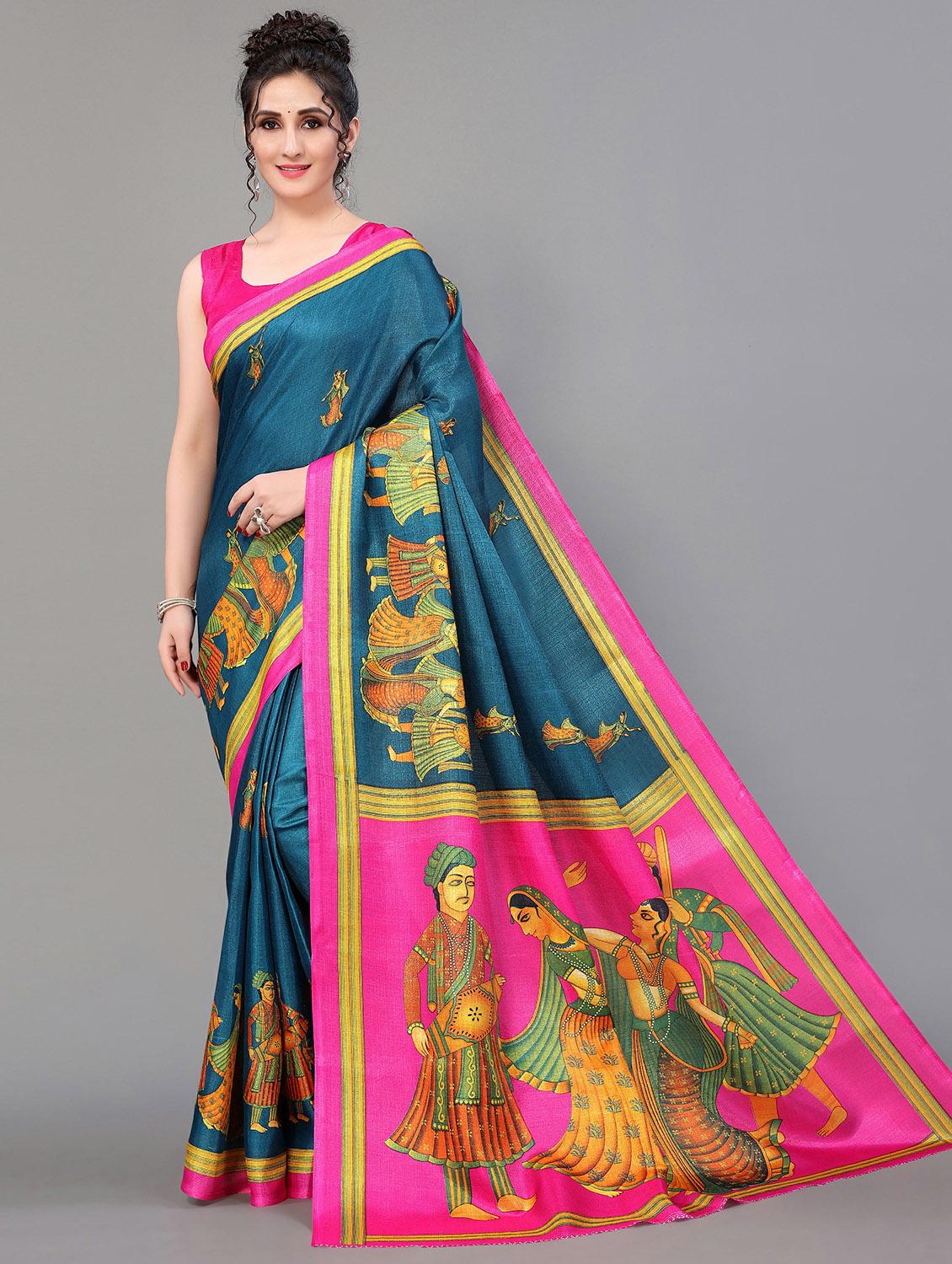 green silk blend mysore saree with blouse - 20039421 - Zoom Image - 0