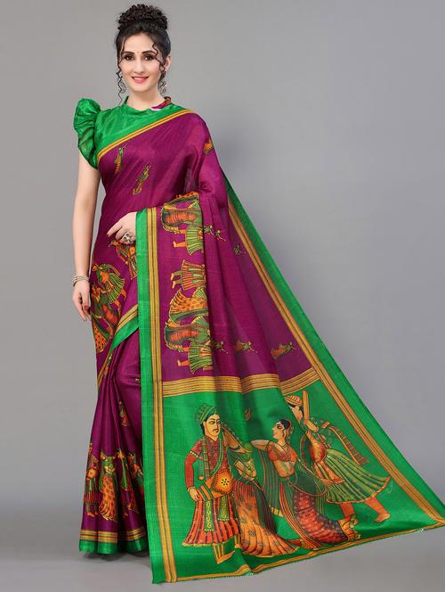 purple silk blend mysore saree with blouse - 20039423 - Standard Image - 0