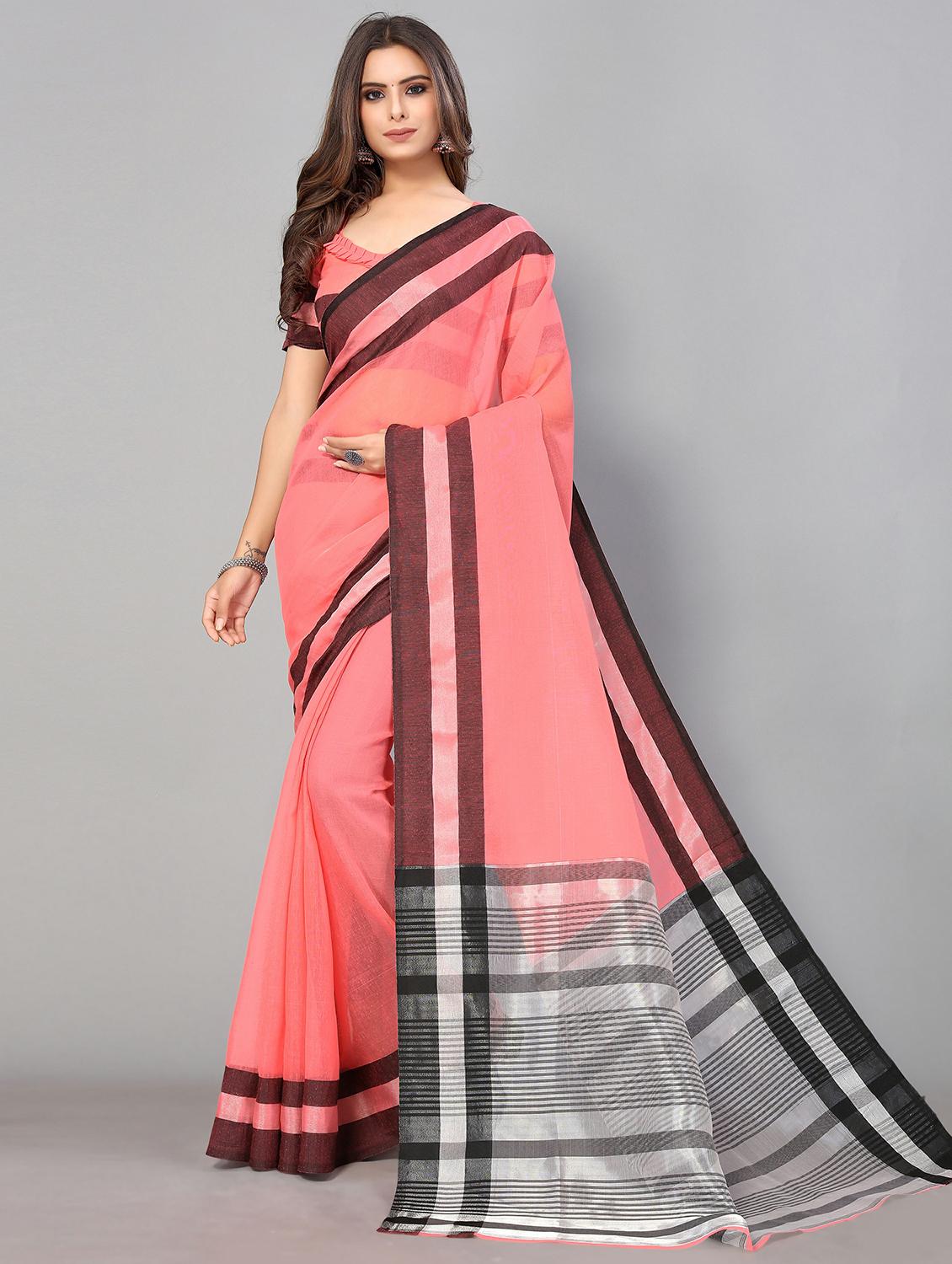 orange cotton handloom saree with blouse - 20039424 - Zoom Image - 0