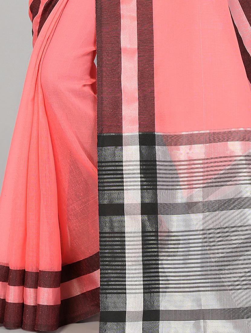 orange cotton handloom saree with blouse - 20039424 - Standard Image - 3