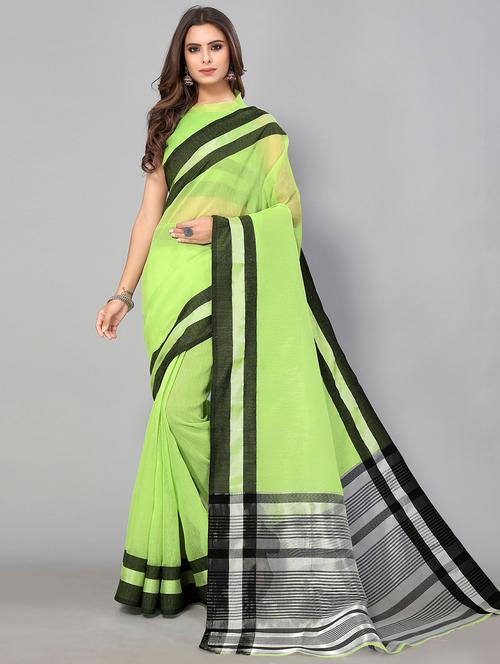 green cotton handloom saree with blouse - 20039427 - Standard Image - 0