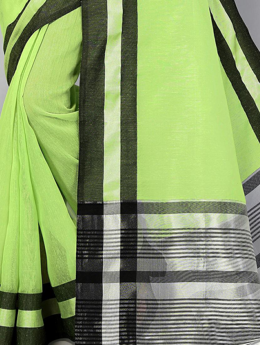 green cotton handloom saree with blouse - 20039427 - Standard Image - 3